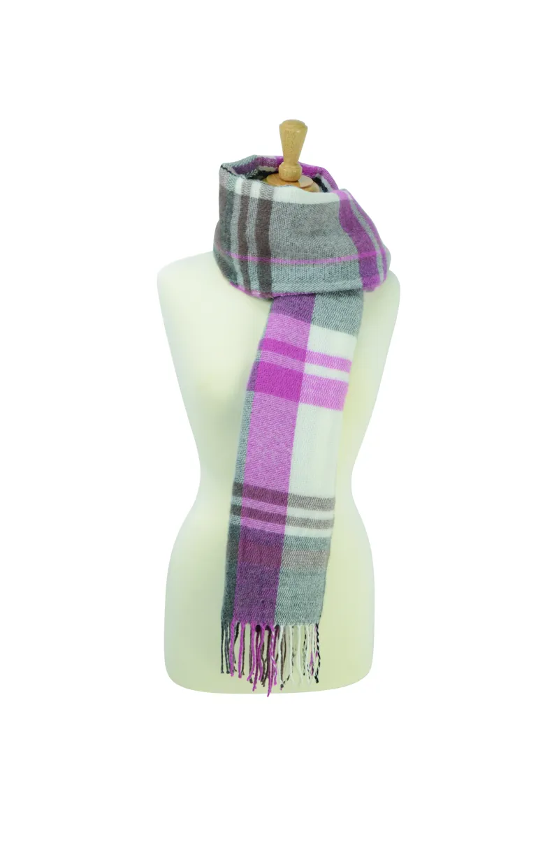 Hy Equestrian Ladies Supersoft Tartan Scarf - Berry/Grey/White